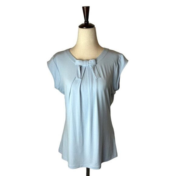 Karl Lagerfeld‎ Heavenly Blue Bow Pleated Detail Short Sleeve Top Size S - Picture 2 of 11